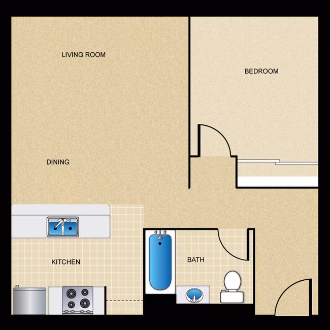 1 Bed 1 Bath A floor plan